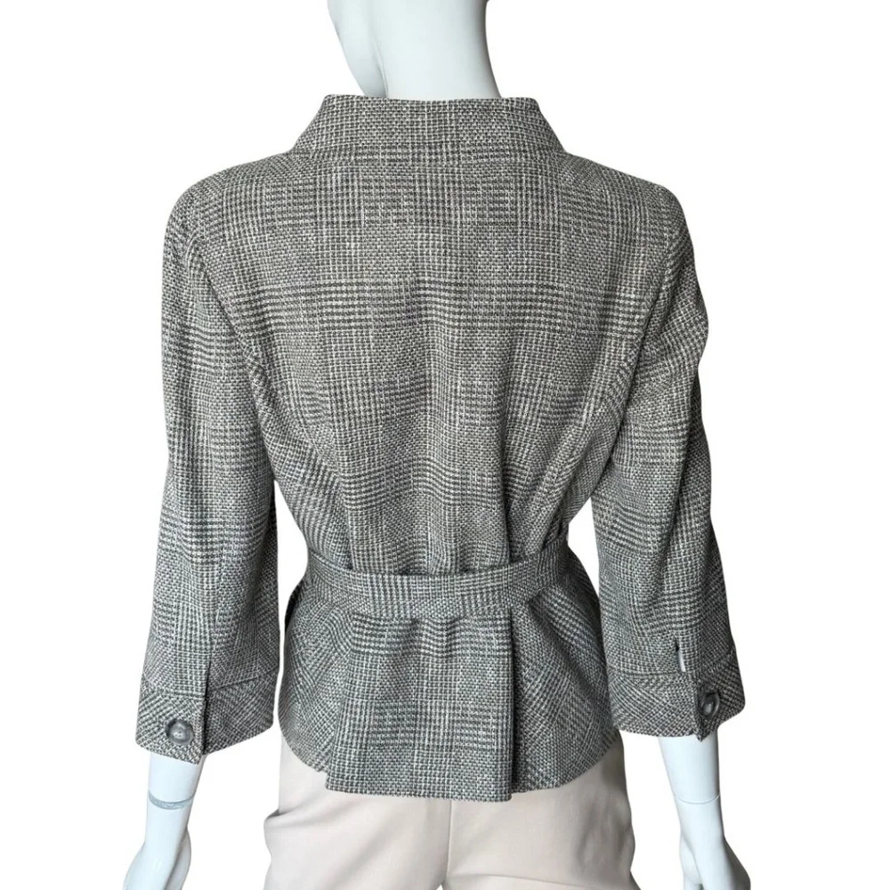 Ann Taylor (Original Ann Taylor) Grey and Black Plaid Wool Belted Jacket Size 8